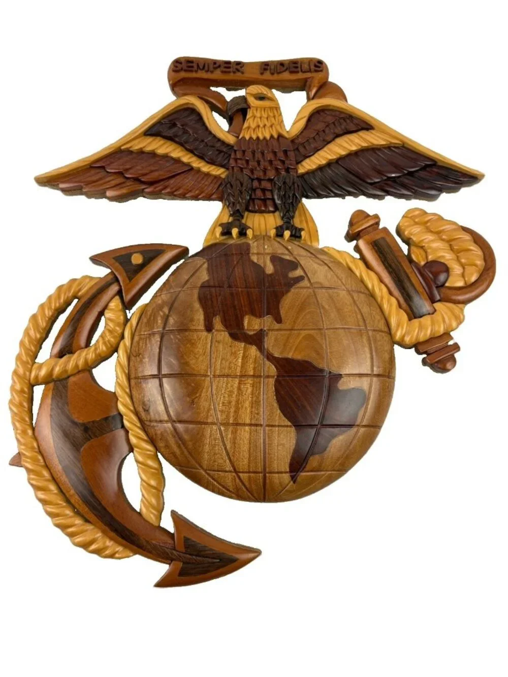 *Vintage US Marine Corps Emblem Carved Wood Wall Hanging 12 X 12 Wall Decor